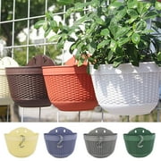 SPRING PARK Wall and Railing Hanging Planters with S Hooks, Plastic Pots, Indoor and Outdoor Half Round Plant Holders for Fence, Balcony or Rails, Display Herb Gardens